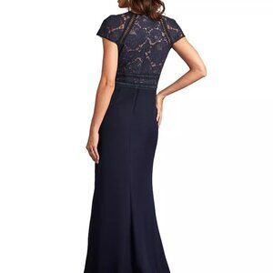 Tadashi Shoji Women's Catrine Navy Lace Bodice Gown, size 14